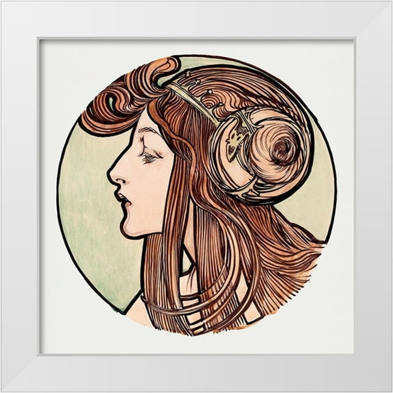 Mucha, Alphonse 15x15 White Modern Wood Framed Museum Art Print Titled - Stained glass window for the facade of the Fouquet boutique
