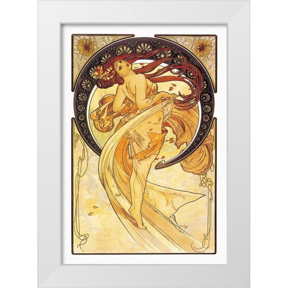 Mucha, Alphonse 23x32 White Modern Wood Framed Museum Art Print Titled - Dance (Golden), 1898