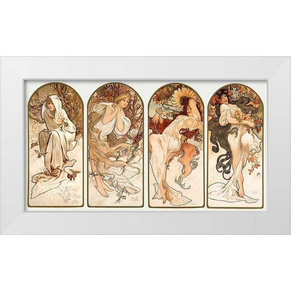 Mucha, Alphonse 32x19 White Modern Wood Framed Museum Art Print Titled - The Seasons