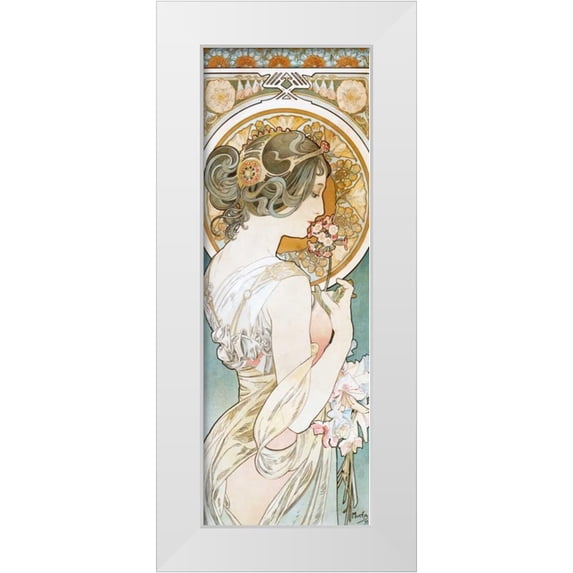 Mucha, Alphonse 7x14 White Modern Wood Framed Museum Art Print Titled - La Primevere