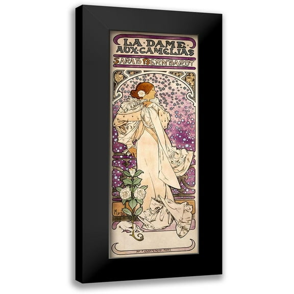 Mucha, Alphonse 8x14 Black Modern Framed Museum Art Print Titled - La dame-aux camelias-Sarah Bernhardt