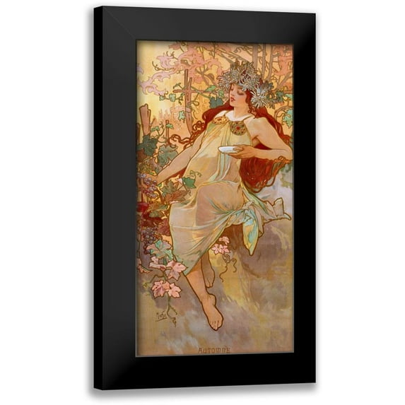 Mucha, Alphonse 9x14 Black Modern Framed Museum Art Print Titled - Automne