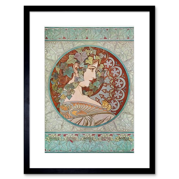 Mucha Laurel 1901 Artwork Framed Wall Art Print 9X7 Inch