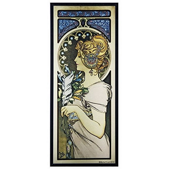 Mucha Stained Glass - Alphonse Mucha Feather Art Glass Panel