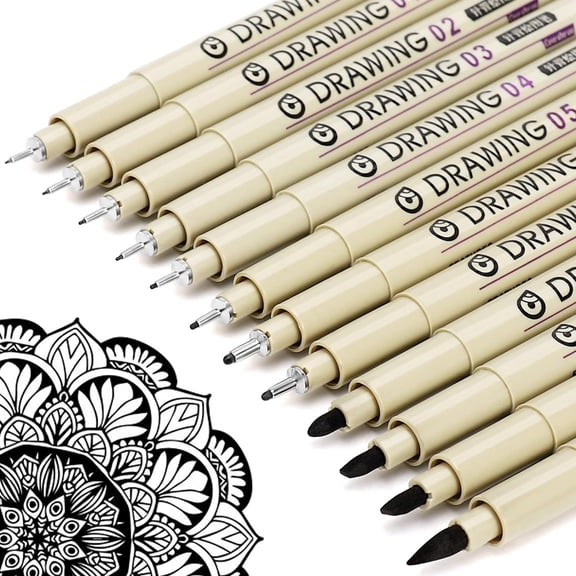Muchcute Micro Fineliner Drawing Art Pens: 12 Fine Line Waterproof Ink Set Artist Supplies Archival Inking Markers Liner Sketch Outline Anime Gifts Manga Sketching Watercolor Zentangle Kit Stuff
