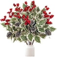 thumbnail image 1 of Muchenggift 16” Artificial Plastic Green and Red Christmas Branches Bouquet (6 Count), 1 of 5