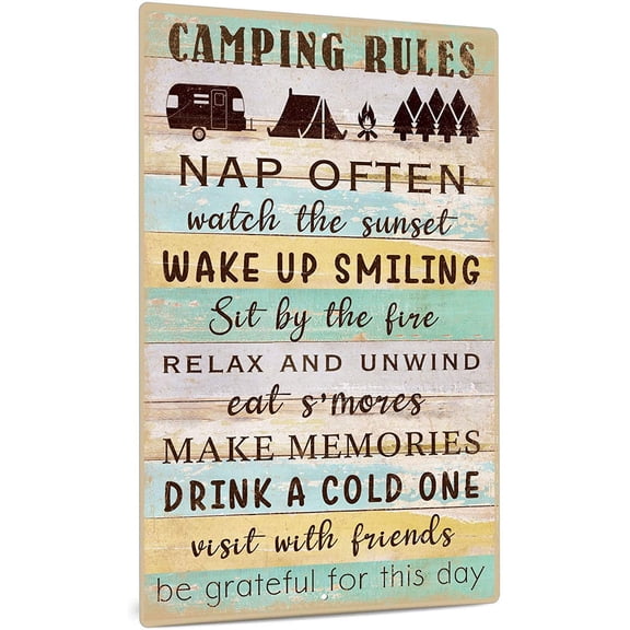 Muchenggift Camping Rules Retro Aluminum Plaque
