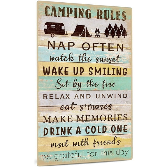 Muchenggift Camping Rules Retro Aluminum Plaque
