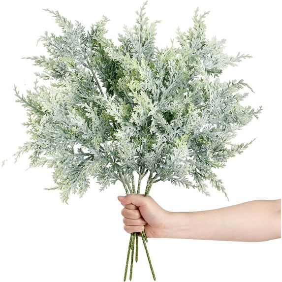 Muchenggift Green Frosted Faux Cedar 19" Plastic Floral Picks (10 Count)