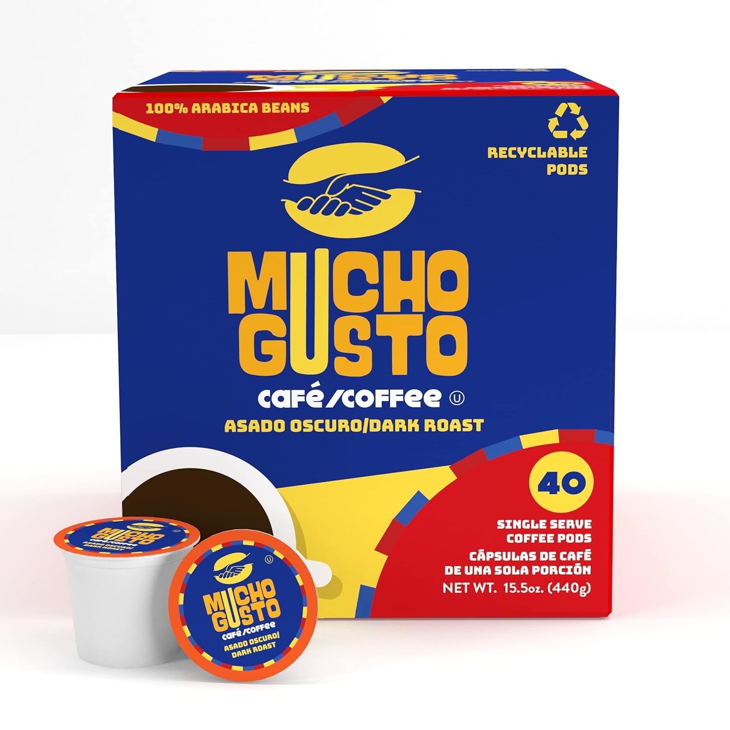 Mucho Gusto Dark Roast Coffee Pods, Made of 100% Ground Arabica Coffee Beans, 40-Pack