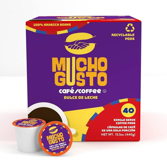 Mucho Gusto Dulce de Leche Coffee Pods, Made of 100% Ground Arabica Coffee Beans, 40-Pack