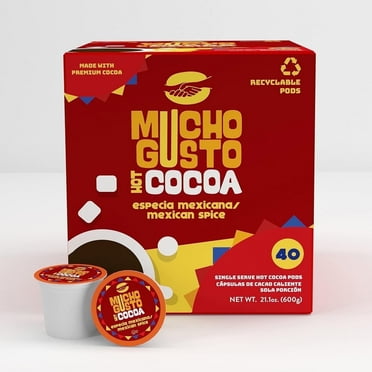 Mucho Gusto Mexican Spiced Hot Chocolate Pods Gluten Free Hot Cocoa Compatible with Keurig Coffee Maker, 40-Pack