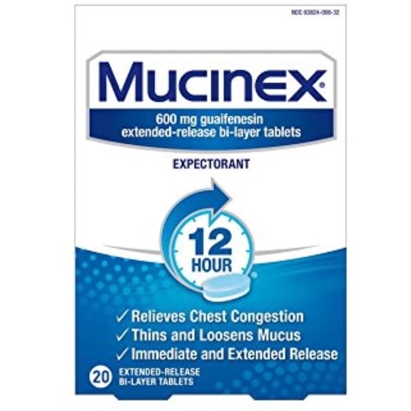Mucinex 12 Hr Chest Congestion Expectorant, Tablets 20 ea, (Pack of 4)