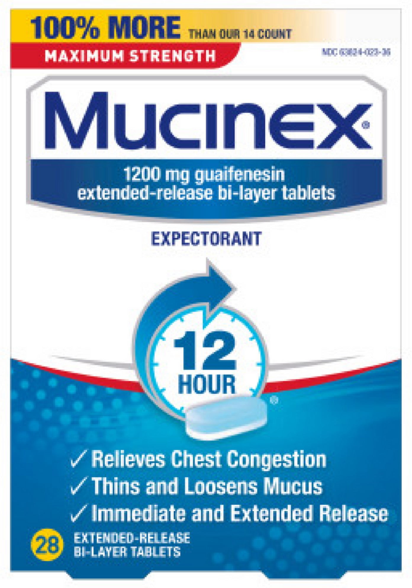Mucinex 12 Hr Max Strength Chest Congestion Expectorant Tablets, 28 ea