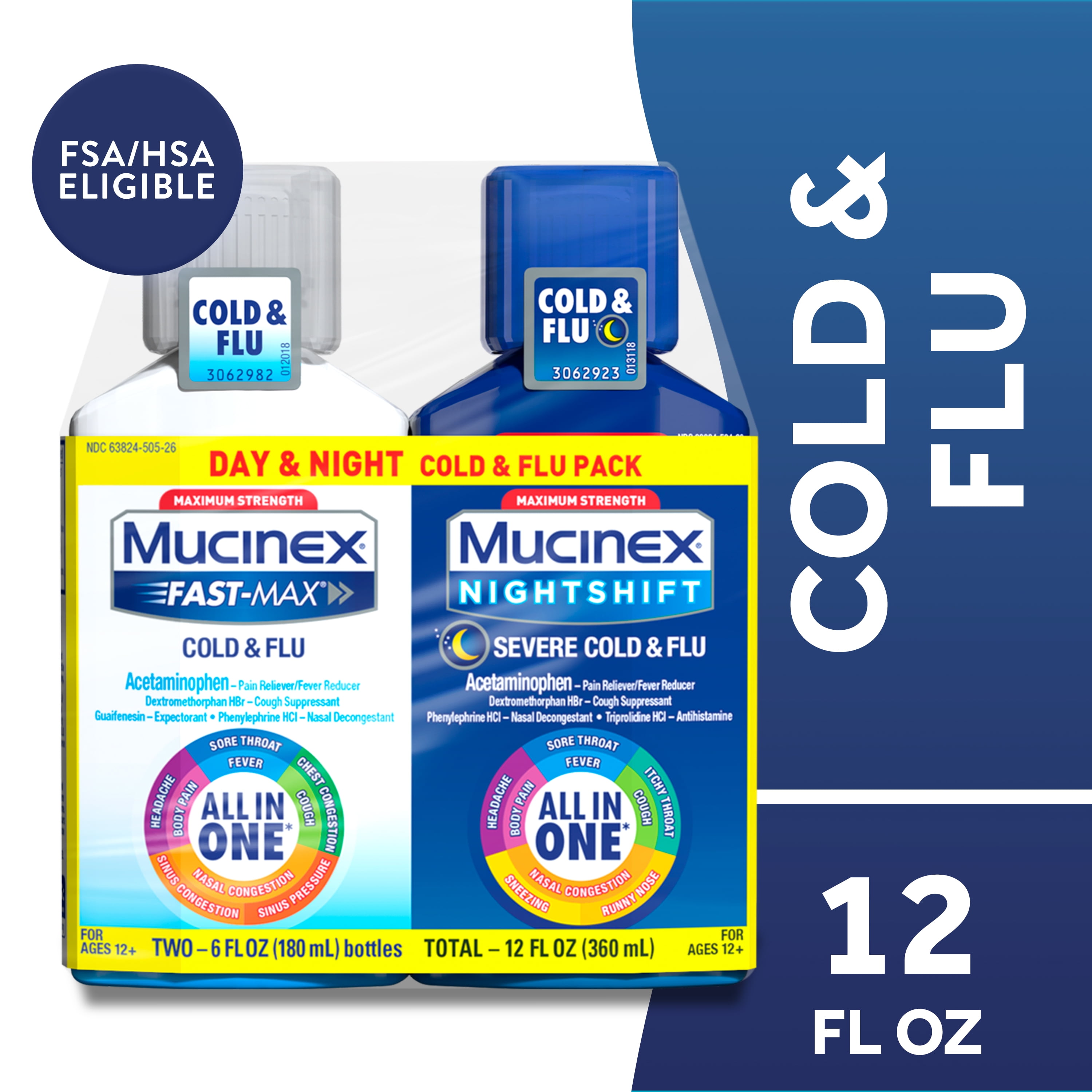 Mucinex All in One Fast Max, Cold and Flu Medicine, Day & Night Combo