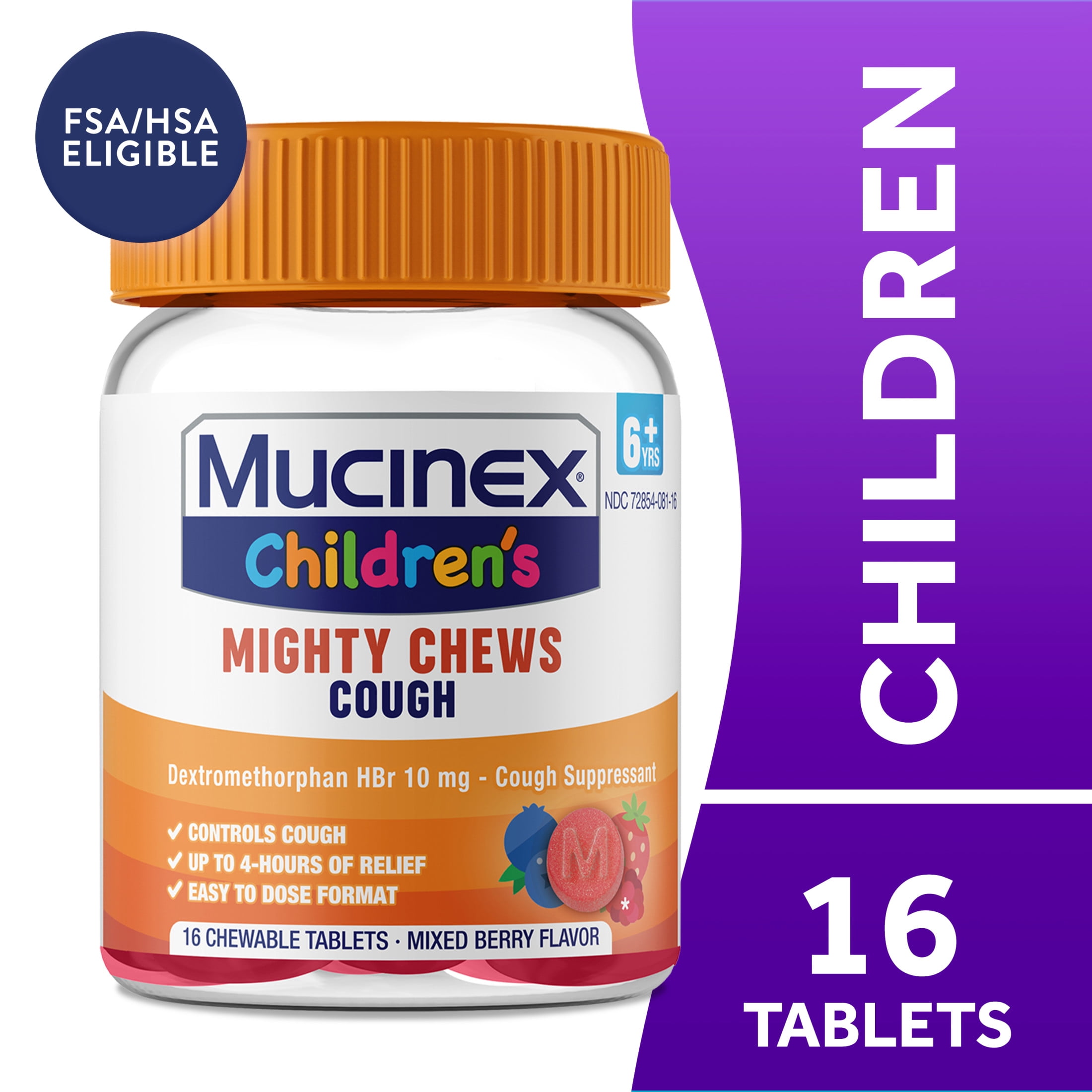 Mucinex Children's Daytime Mighty Chews Cough Relief chewable tablets, Mixed Berry Flavor, 16 Count