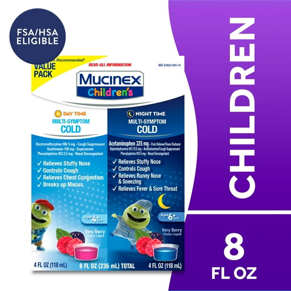 Mucinex Children's Daytime Multi-Symptom Cold & Nighttime Multi-Symptom Cold Medicine, 2 x 4 fl oz