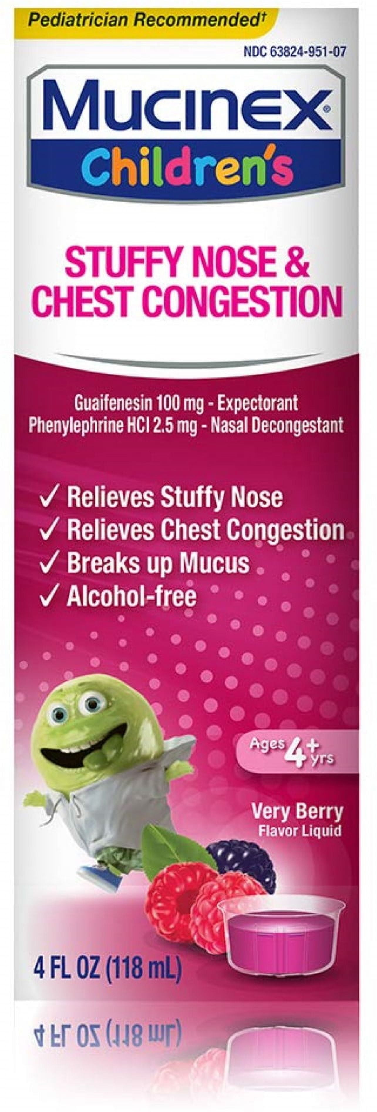Mucinex Children's Liquid - Stuffy Nose & Cold Mixed Berry.  4 oz.