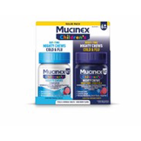 Mucinex Children's Mighty Chews Cold and Flu Relief chewable Tablets, Mixed Berry Flavor, Combo Pack