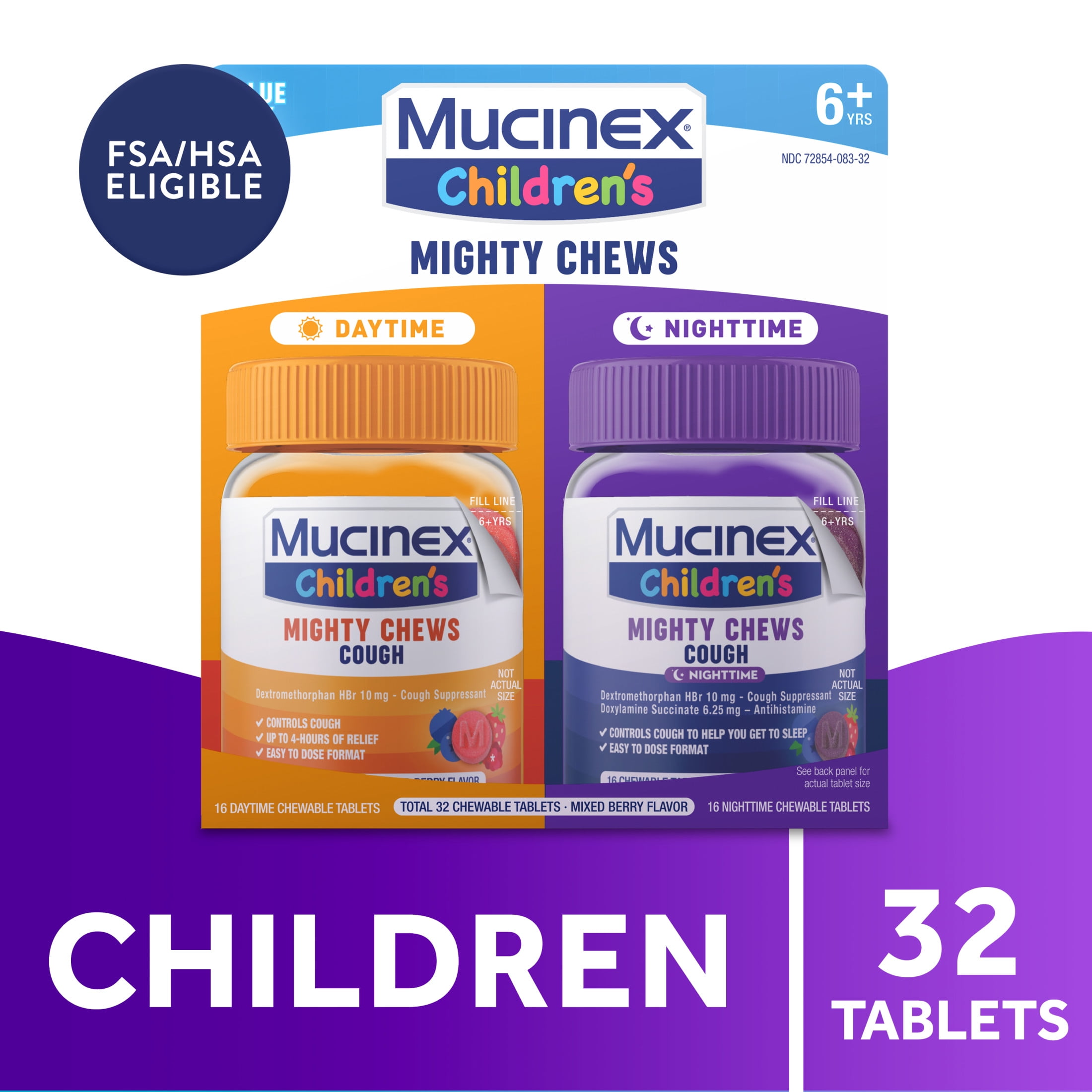 Mucinex Children's Mighty Chews Cough Relief chewable tablets, Mixed Berry Flavor, Combo Pack