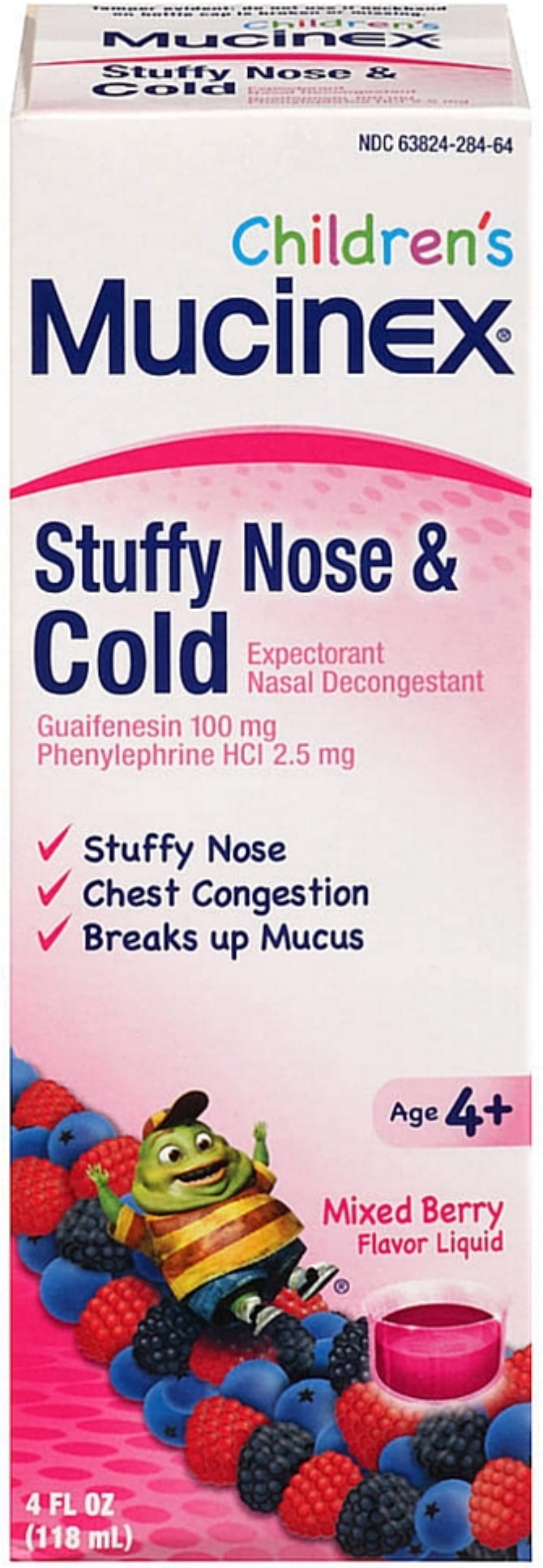 Mucinex Children's Stuffy Nose & Cold Relief Liquid, Mixed Berry Flavor 4 oz (Pack of 3)