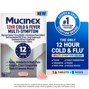 Mucinex 12 Hour Cold and Flu Medicine for Adults, Long Lasting Cough & Cold Medicine For All Day Relief of Headache, Body Aches, Fever, Cough, & Chest Congestion, 16 Bi-layer Tablets