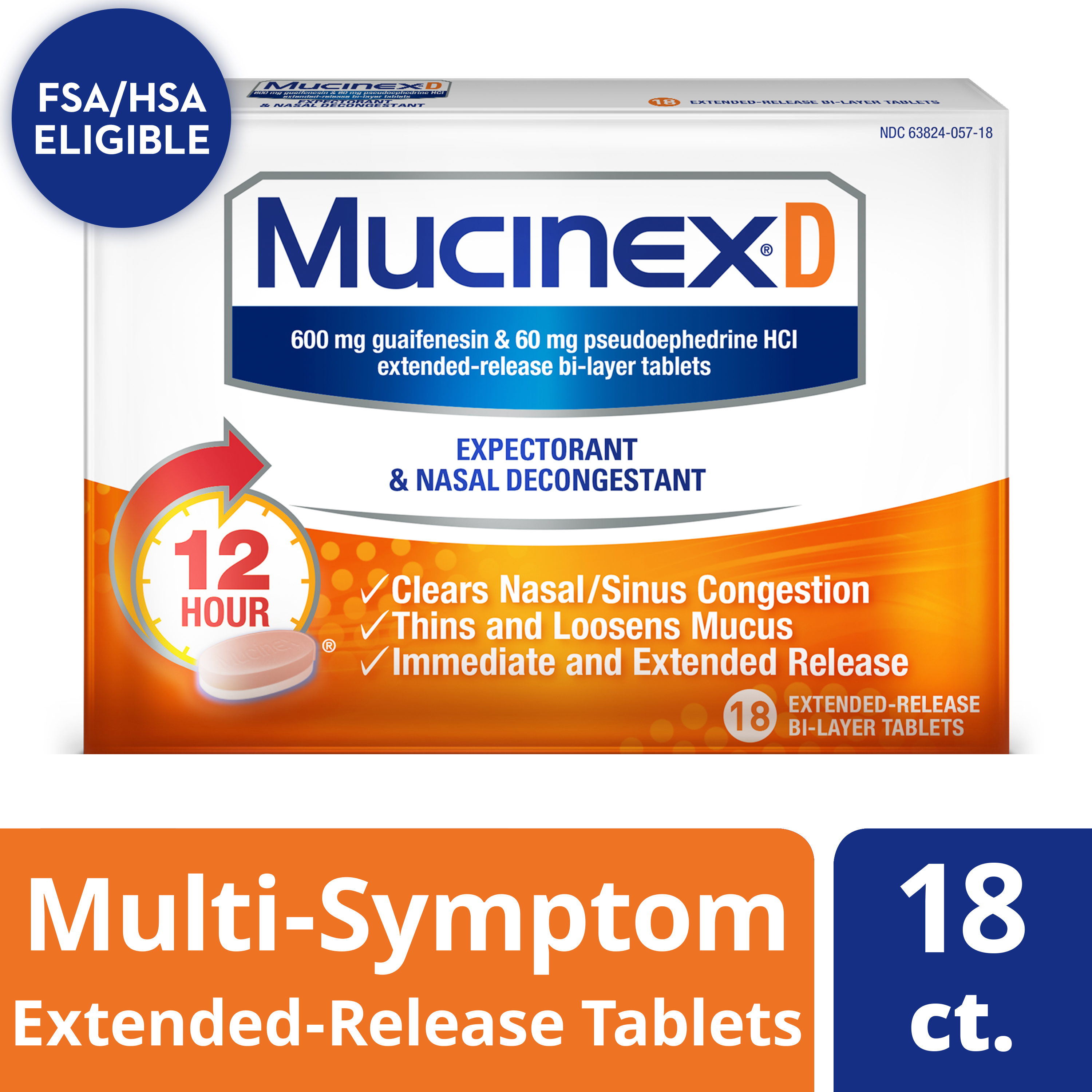 Mucinex D Expectorant and Nasal Decongestant Tablets, 18 Count - image 1 of 10