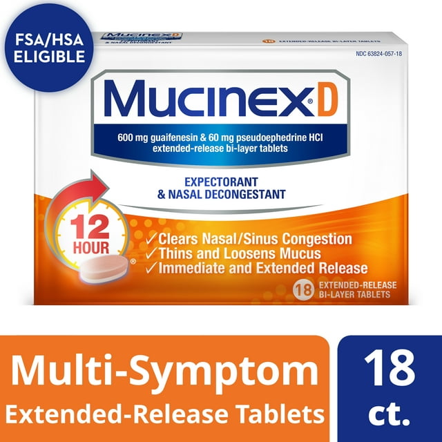 Mucinex D Expectorant and Nasal Decongestant Tablets, 18 Count