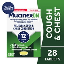 Mucinex DM 12 Hour Max Strength Expectorant & Cough Medicine, Excess Mucus Relief, FSA, 28 Tablets