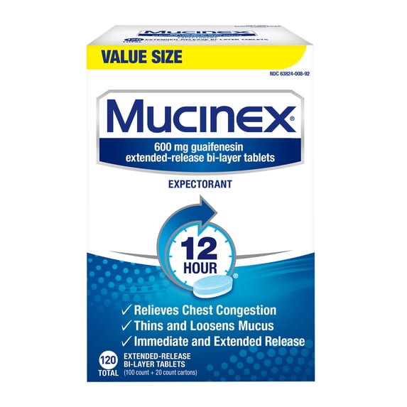 Mucinex 12 Hour Extended Release Expectorant Tablets, 600 mg guaifenesin, 120 count