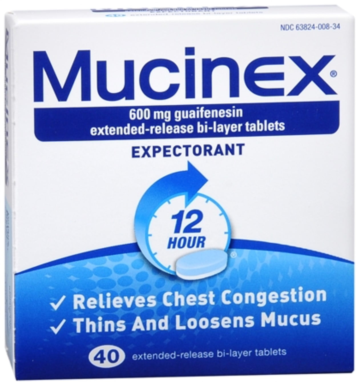 Mucinex Expectorant Extended Release Bi-Layer Tablets 40 Tablets (Pack of 4)