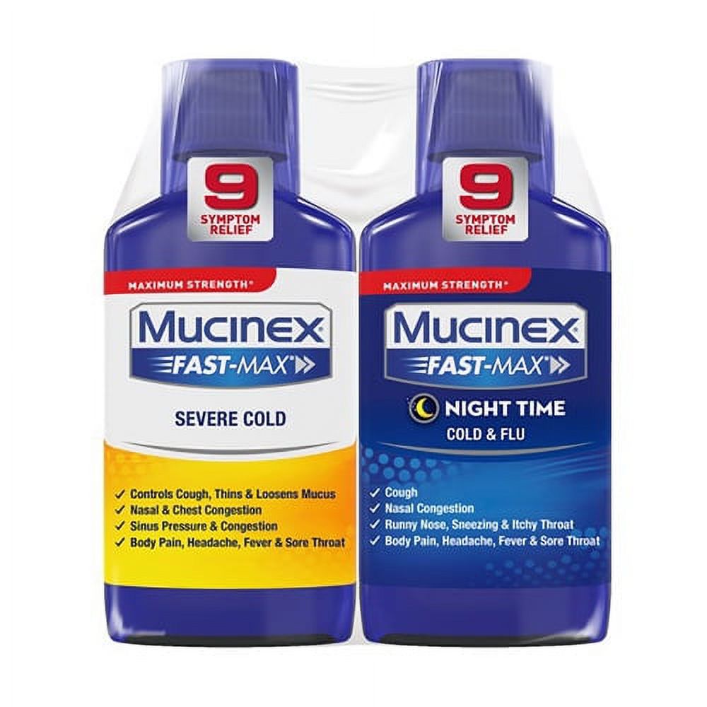 Mucinex Fast-Max Adult Day Night Liquid for Cold and Flu 12 Oz, 2 Ea, 6 Pack - image 1 of 1