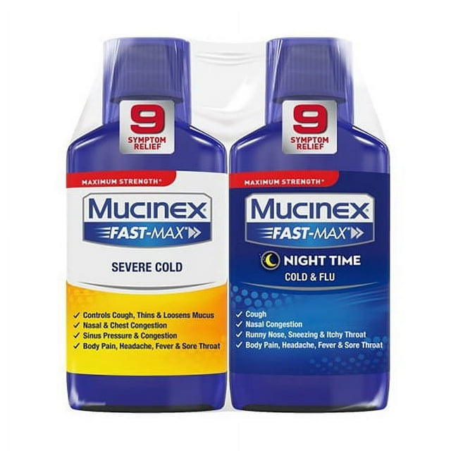 Mucinex Fast-Max Adult Day Night Liquid for Cold and Flu 12 Oz, 2 Ea, 6 Pack