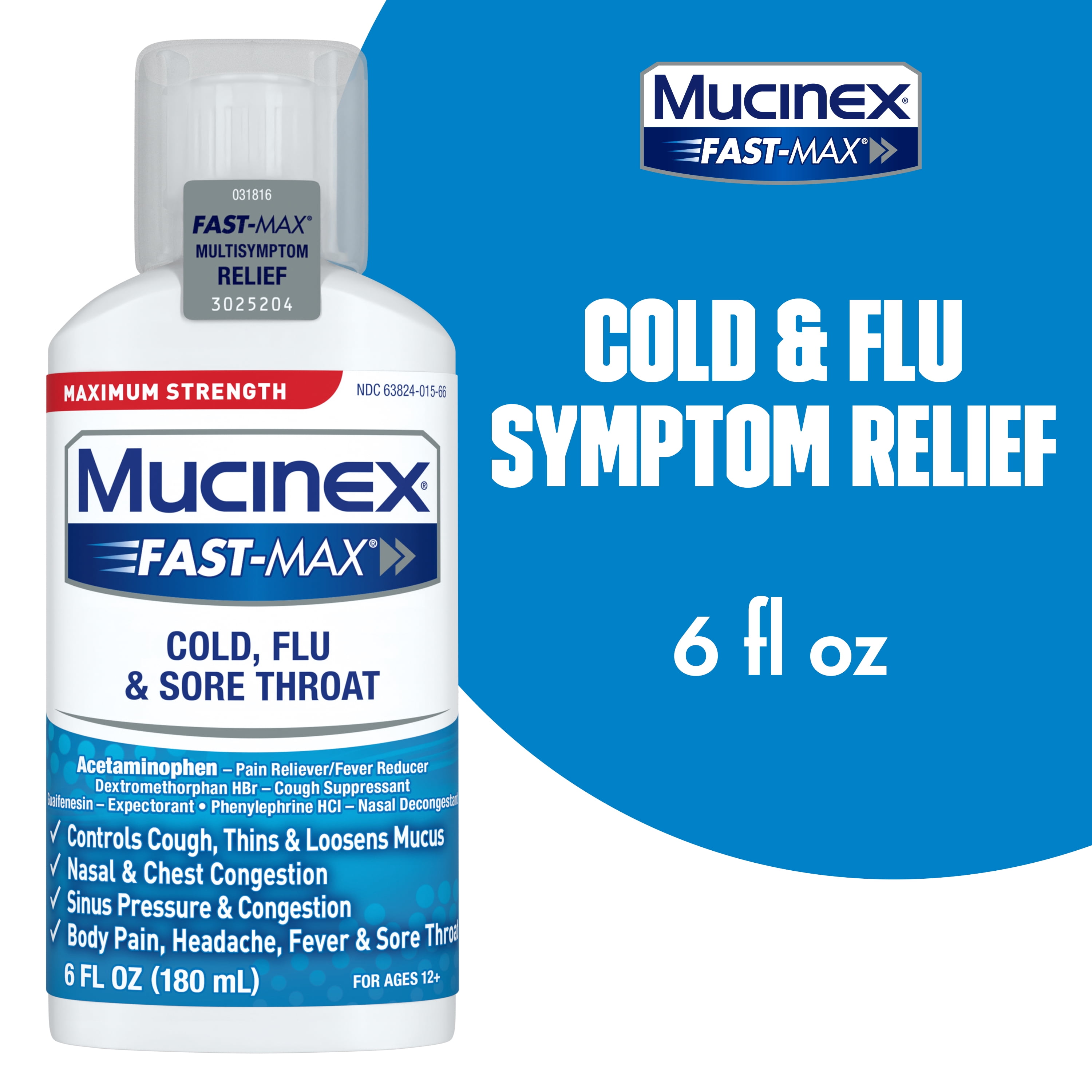 Mucinex Fast Max, Cold, Flu & Sore Throat Liquid Medicine, 6 fl oz