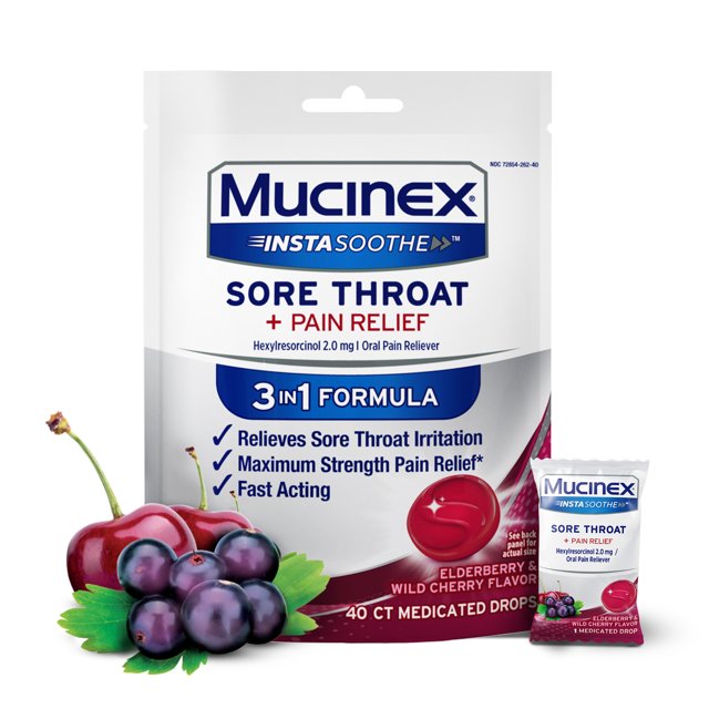 Mucinex Instasoothe Cough Drops, Sore Throat Lozenges, Elderberry