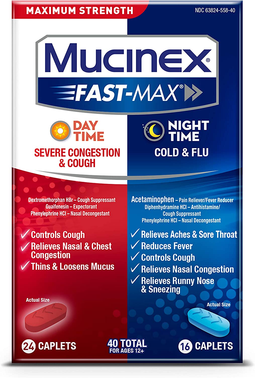 Mucinex Maximum Strength FastMax Caplets Cold & Flu Multi Symptom Relief Caplets 40 Count (Each