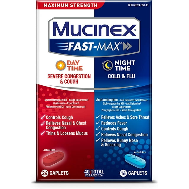 Mucinex Maximum Strength Fast-Max Caplets Cold & Flu Multi Symptom ...