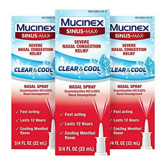 Mucinex Mucinex Severe Nasal Congestion Relief Clear & Cool Nasal Spray, Cooling Menthol Flavor (Pack Of 3), 3/4 Fl Ounce