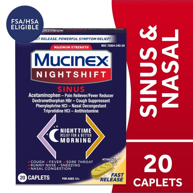Mucinex Nightshift Sinus Medicine, OTC Fever Reducer, Cough Suppressant