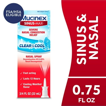 Mucinex Sinus-Max Nasal Decongestant Spray, Severe Nasal Congestion Relief, Clear & Cool, .75 fl oz