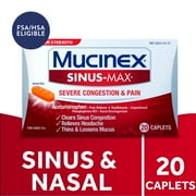 Mucinex Sinus-Max Severe Congestion & Pain Medicine, OTC Headache Relief, Nasal Decongestant, 20 Caplets