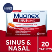 Mucinex Sinus-Max Severe Congestion & Pain Medicine, OTC Headache Relief, Nasal Decongestant, 20 Caplets