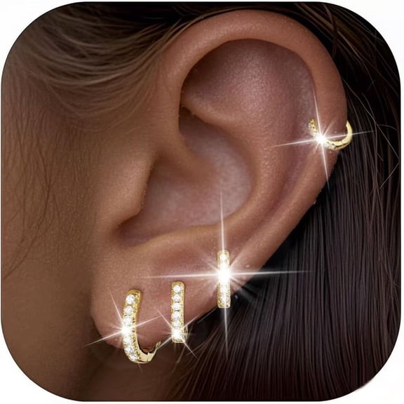 Mucky Cat 4 Pairs Silver Hoop Earrings for Women, CZ Small Huggie Cartilage Post Hypoallergenic Earrings Set - Birthday Christmas Jewelry Gifts for Teen Mom Wife Adults