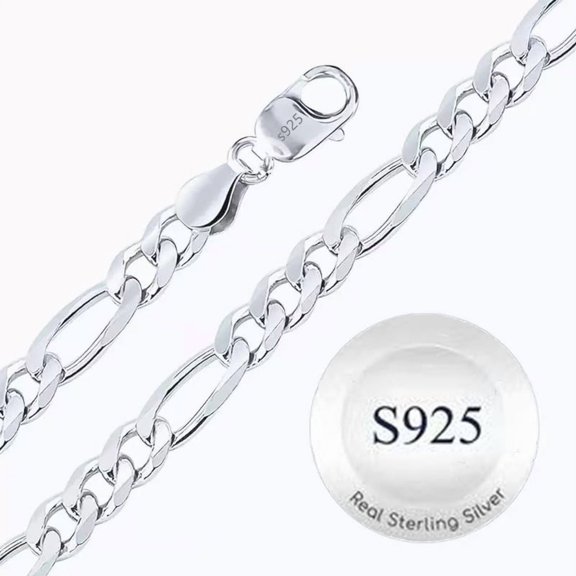 Mucky Cat 925 Sterling Silver Necklace for Men Women, Solid 3mm/5mm Figaro Chain - Silver Jewelry Gift
