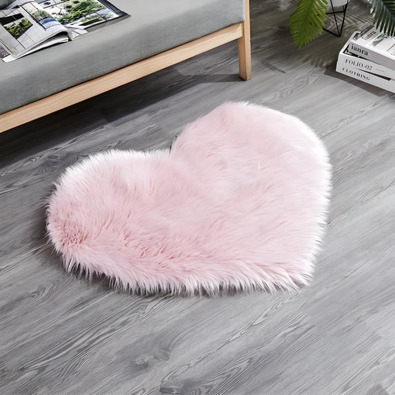 Mucky Cat Fluffy Heart Shaped Valentine's Day Area Rug & Door Mat , Machine Washable, Non Slip Carpet Mats for Bedroom, Living Room - Home Decor Rugs,Pink,16"X20"