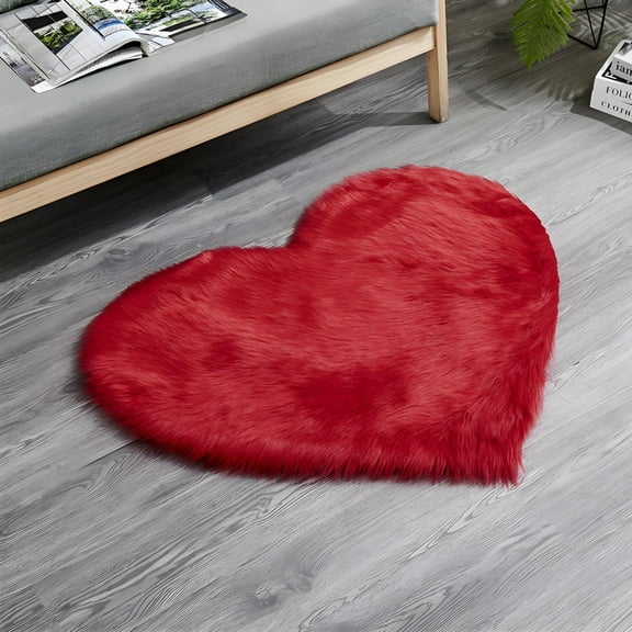 Mucky Cat Fluffy Heart Shaped Valentine's Day Area Rug & Door Mat , Machine Washable, Non Slip Carpet Mats for Bedroom, Living Room - Home Decor Rugs,Red,10"X16"