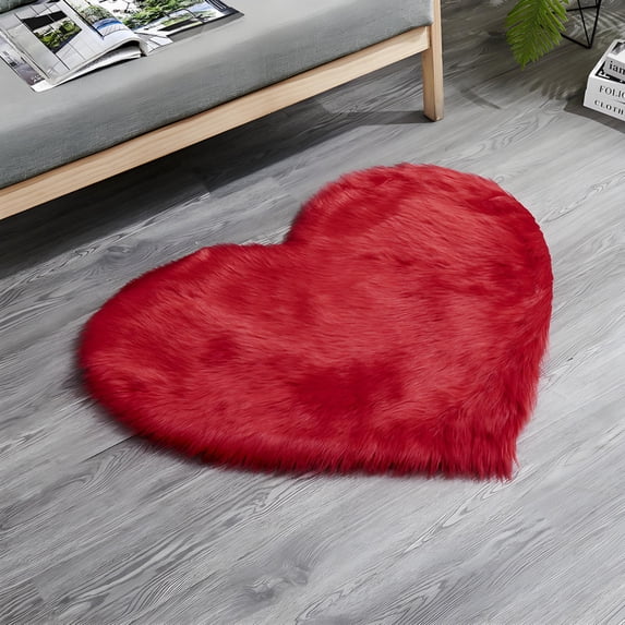 Mucky Cat Fluffy Heart Shaped Valentine's Day Area Rug & Door Mat , Machine Washable, Non Slip Carpet Mats for Bedroom, Living Room - Home Decor Rugs,Red,28"X32"