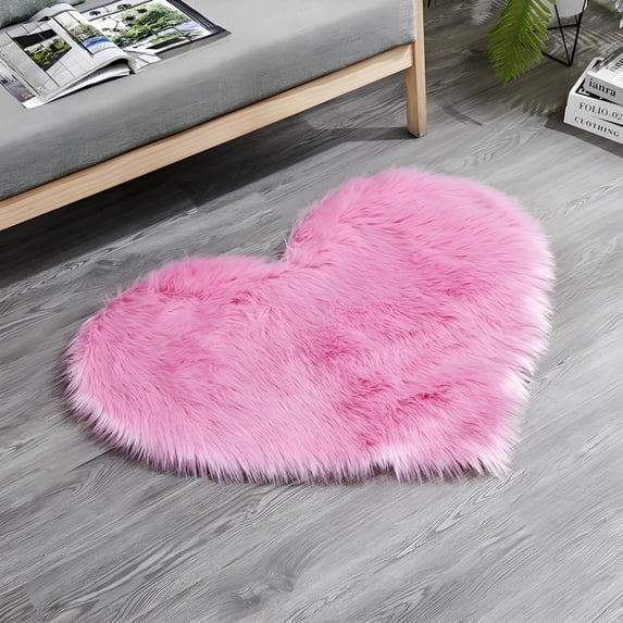 Mucky Cat Fluffy Heart Shaped Valentine's Day Area Rug & Door Mat , Machine Washable, Non Slip Carpet Mats for Bedroom, Living Room - Home Decor Rugs,Rose Red,28"X35"