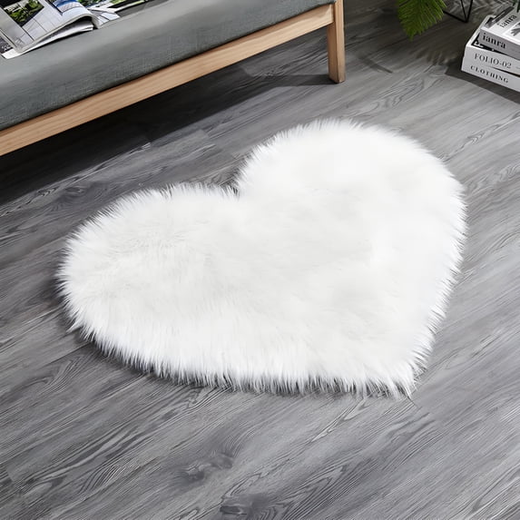 Mucky Cat Fluffy Heart Shaped Valentine's Day Area Rug & Door Mat , Machine Washable, Non Slip Carpet Mats for Bedroom, Living Room - Home Decor Rugs,White,28"X35"