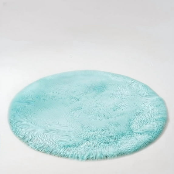 Mucky Cat Round Rug,Small Circle Faux Sheepskin Fur Rug Fluffy Boho Plush Rug Cute Furry Rugs for Bedroom Cushion Home Decor,Machine Washable,Lake Blue,12".